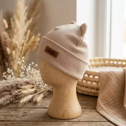 Czapeczka Niemowlęca Bawełniana Prążek | Beżowa