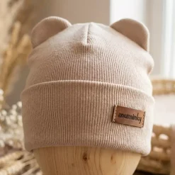 Czapeczka Niemowlęca Bawełniana Prążek | Beżowa