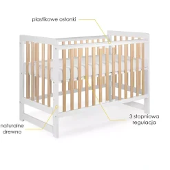 Łóżeczko Niemowlęce Drewniane 120x60 Regulacja Wysokości & Wyjmowane Szczebelki | Białe-Buk