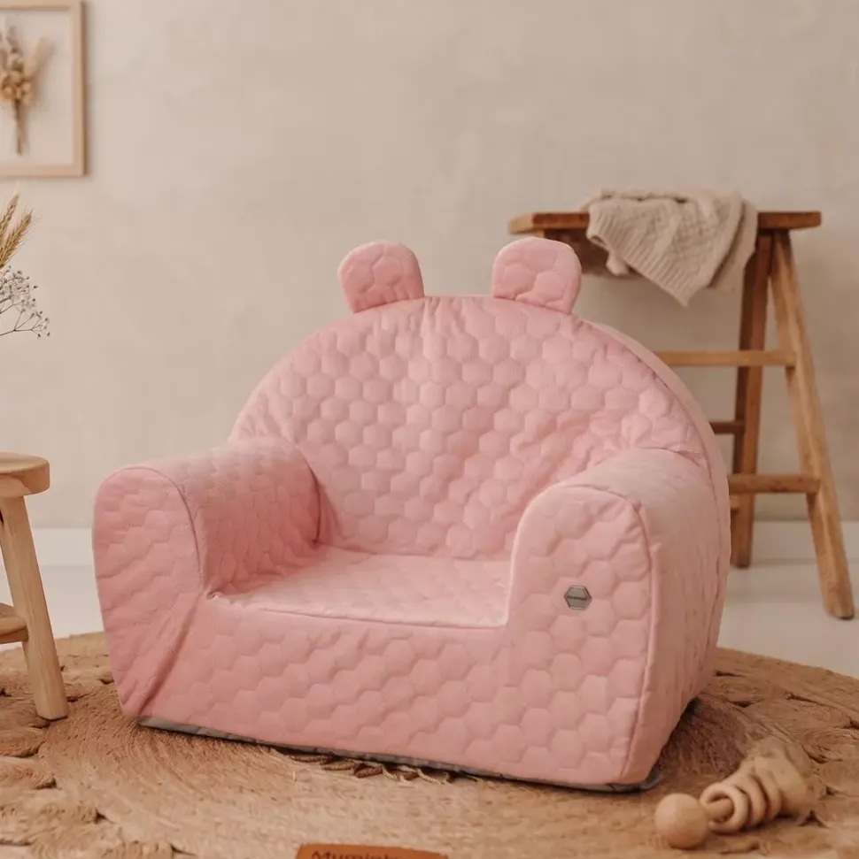 Fotelik Piankowy Dla Dzieci Do Siedzenia – Miękki Puf Do Pokoju Dziecka | Velvet Róż