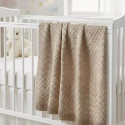 Kocyk z Wełny Merino Plecionka 75x100 | Beż