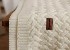 Kocyk z Wełny Merino Plecionka 75x100 | Kremowy