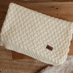 Kocyk z Wełny Merino Plecionka 75x100 | Kremowy