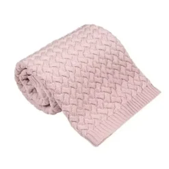 Kocyk z Wełny Merino Plecionka 75x100 | Różowy
