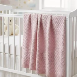 Kocyk z Wełny Merino Plecionka 75x100 | Różowy