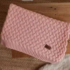 Kocyk z Wełny Merino Plecionka 75x100 | Różowy