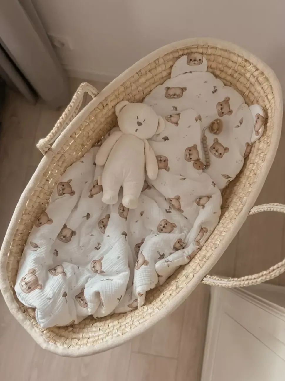 Komplet pościeli dla niemowląt 55x75 cm – Miękka pościel do wózka lub kołyski | Muślin Misie