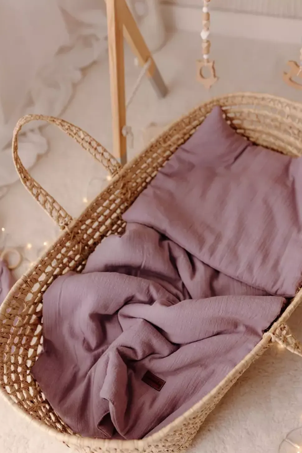 Komplet pościeli dla niemowląt 55x75 cm – Miękka pościel do wózka lub kołyski | Muślin a'la len Lawendowy