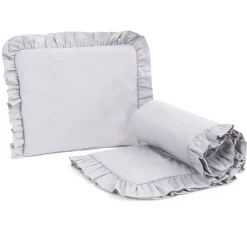 Komplet pościeli dla niemowląt 50x75 cm – Miękka pościel do wózka lub kołyski | Bawełna Falbanka Szara