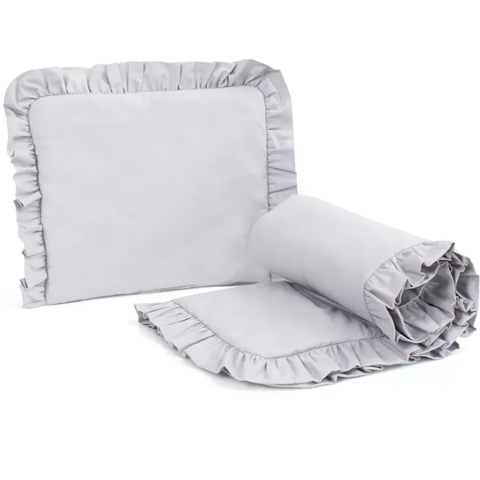 Komplet pościeli dla niemowląt 50x75 cm – Miękka pościel do wózka lub kołyski | Bawełna Falbanka Szara