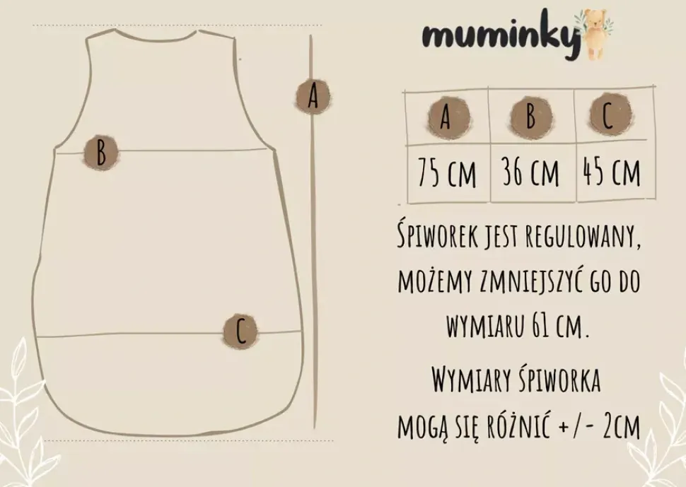 Śpiworek Niemowlęcy Do Spania Muślinowy Regulowany | Beżowy
