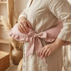 Poduszka Do Karmienia Rogal Bawełniany Z Wiązaniem | Falbanka Brudny Róż