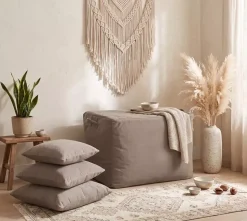 Pufa Ze Schowkiem Na Zabawki – Welurowy Pojemnik i Siedzisko 2w1 | Prostokąt Beż